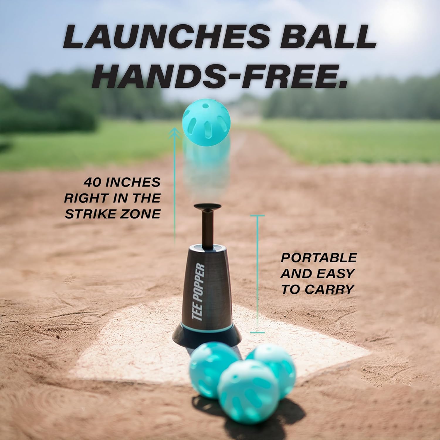 Black Baseball Training Tee Popper 202, Hitting Tee for Perfect Swings, Batting Machine (Not for Real Baseballs 202 Popper Balls Not Included)